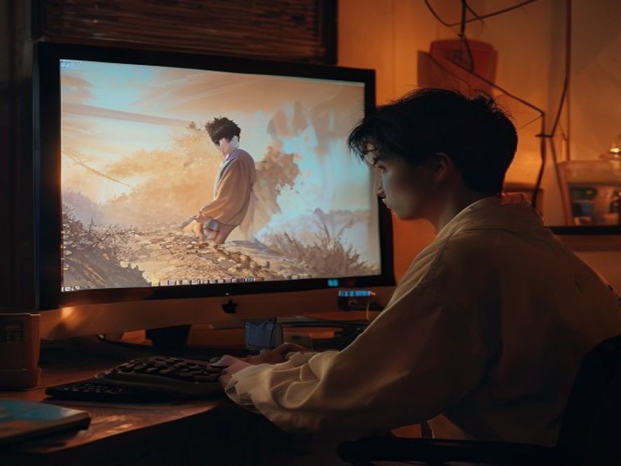观众在电脑前观看凡人修仙传动画,屏幕显示韩立赶路的场景,表情略显失望