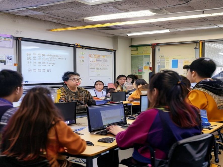 职业技能培训教室里讲师指导学员
