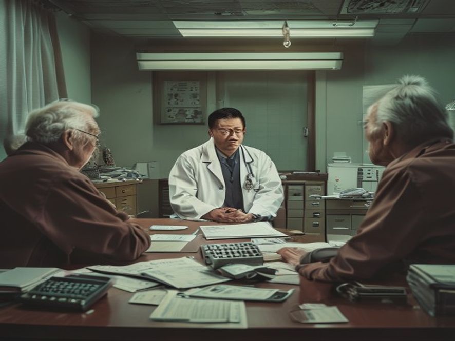医疗纠纷中患者家属与医生争执,桌上现金和病历混乱