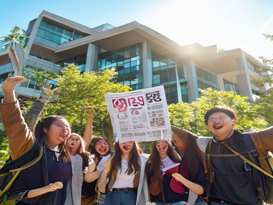 亚洲大学生在校园里庆祝QS排名上升
