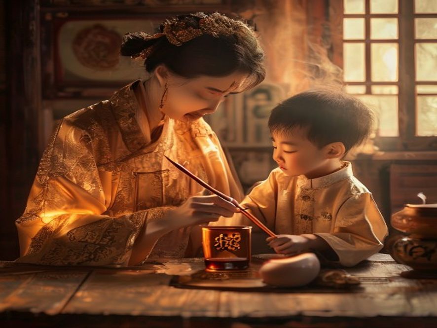 古代父母用雄黄酒在孩子额头画王字