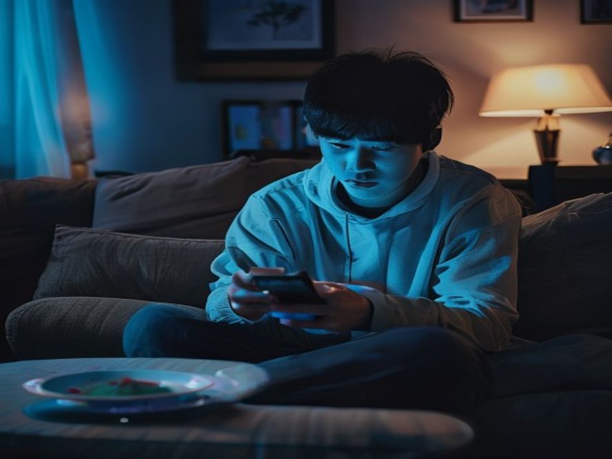 一个人看着手机上的群发祝福,面无表情