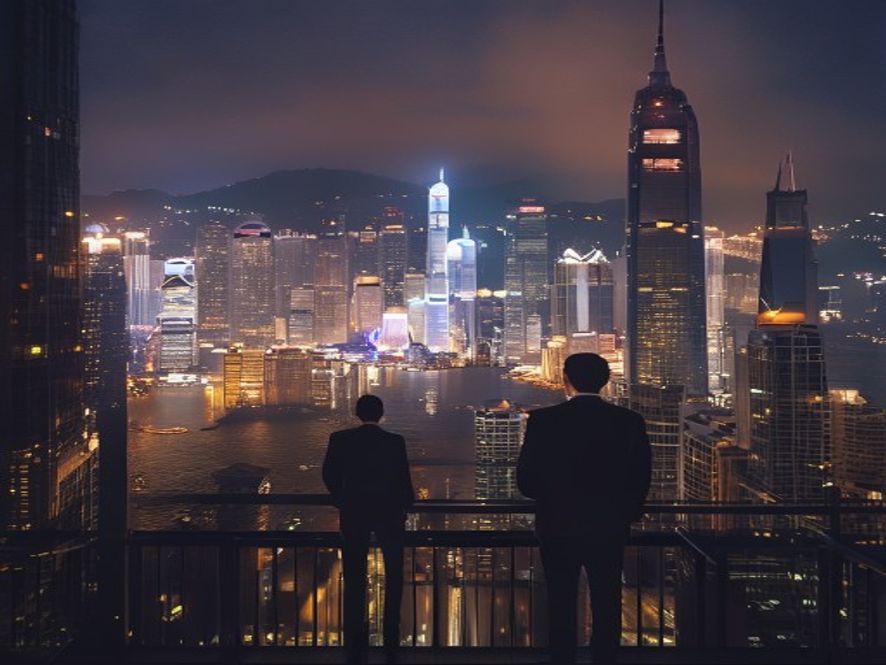 香港金融中心夜景,维多利亚港摩天大楼与灯光