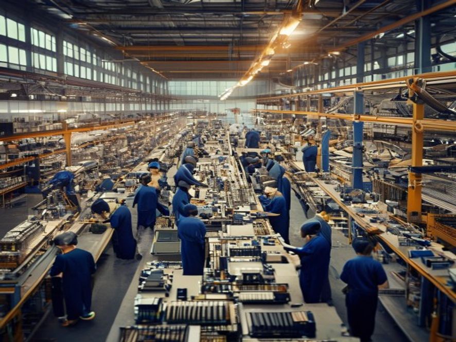 中国工厂工人组装电子元件,展现完整工业体系的韧性