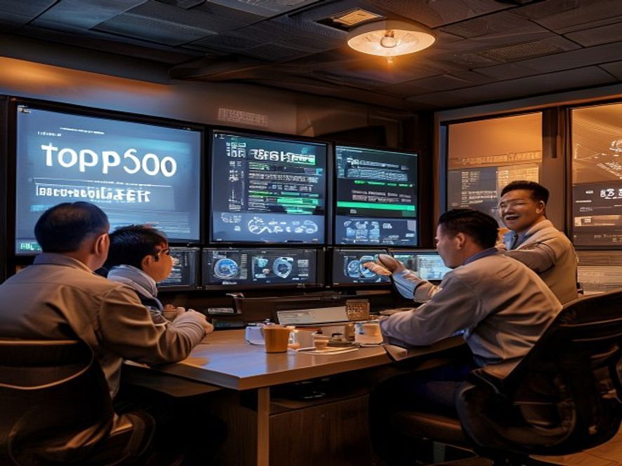 控制室内,科研团队看着大屏幕上“灵晟”登顶Top500的排名,自信微笑