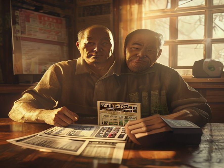 中年男子用计算器对比GTA5和GTA6的价格与通胀
