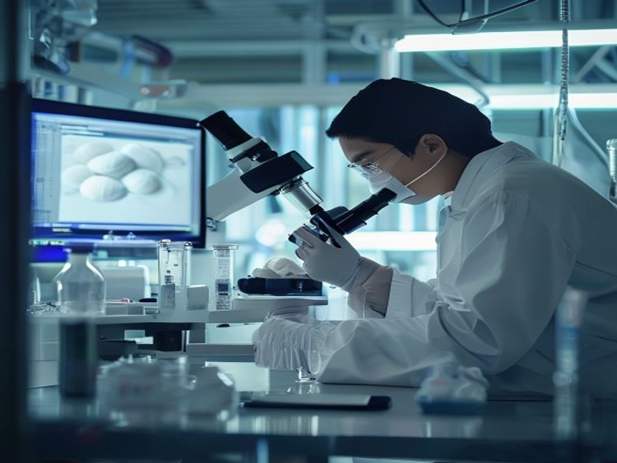 检测人员在实验室中使用仪器分析纸尿裤样本