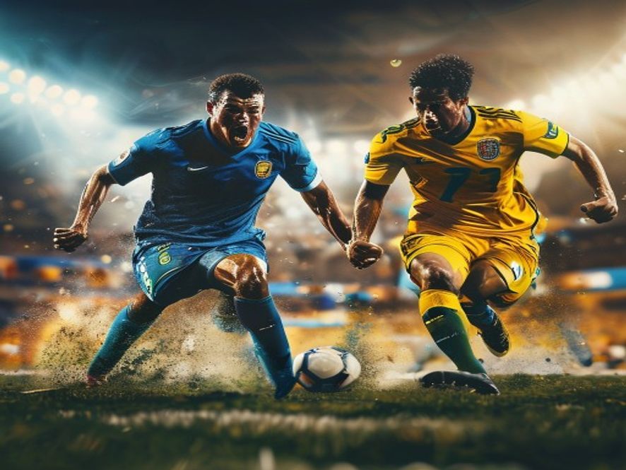 日本球员与巴西球员在世界杯赛场上激烈对抗