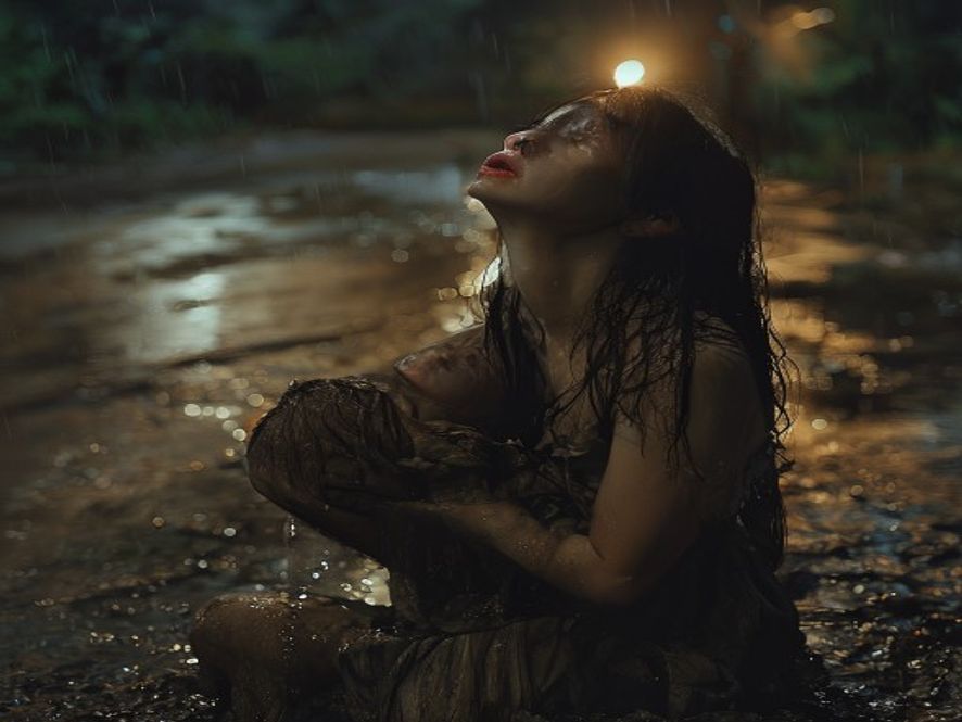 白菊雨夜跪地求人救孩子