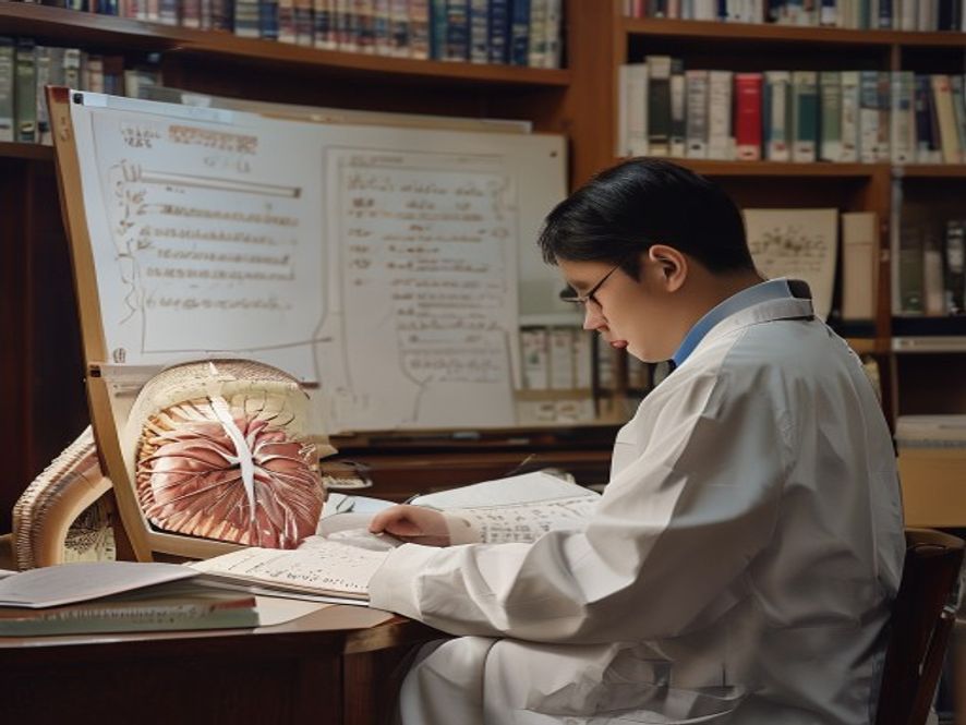 医学生学习麻醉学教材和人体模型