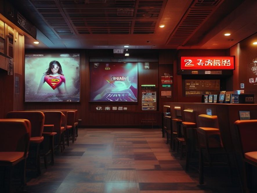 空旷的电影院大厅,超级少女海报旁显示可怜票房