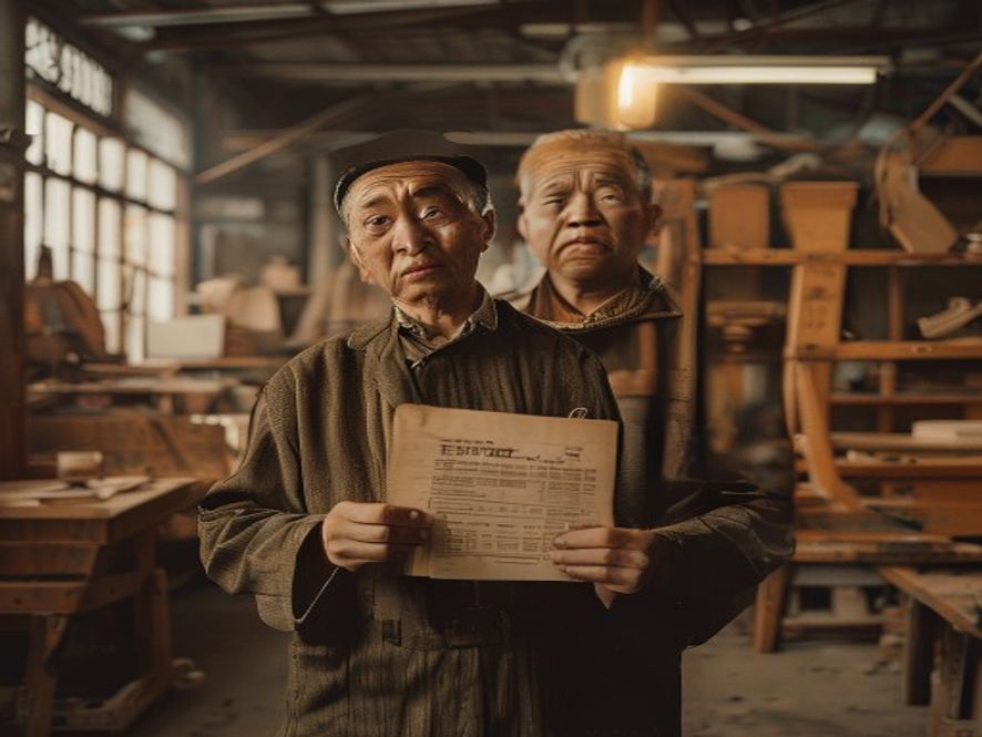 传统家具厂老板查看利润报表,神情忧虑