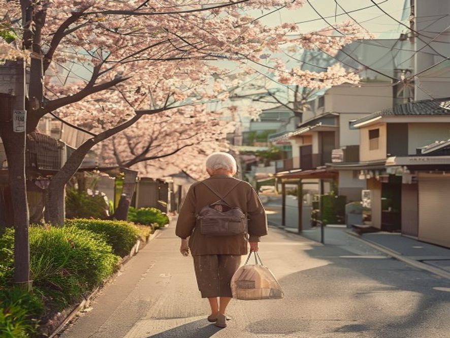 日本街头没有垃圾桶,一位老人拎着垃圾袋走回家