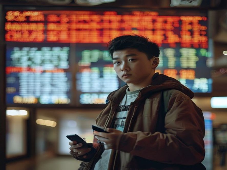 投资者看着ST股票退市公告,旁边有退市股票代码
