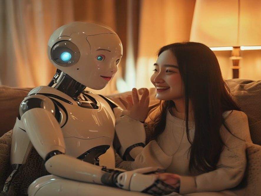 中端版机器人伴侣:仿生硅胶皮肤,模拟心跳和情感互动