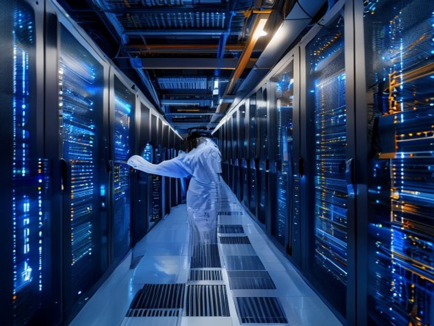AI数据中心机房内,服务器机柜中有大量高带宽内存条