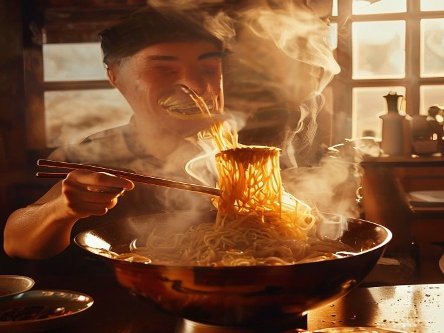 食客用筷子从碗底翻拌油泼面