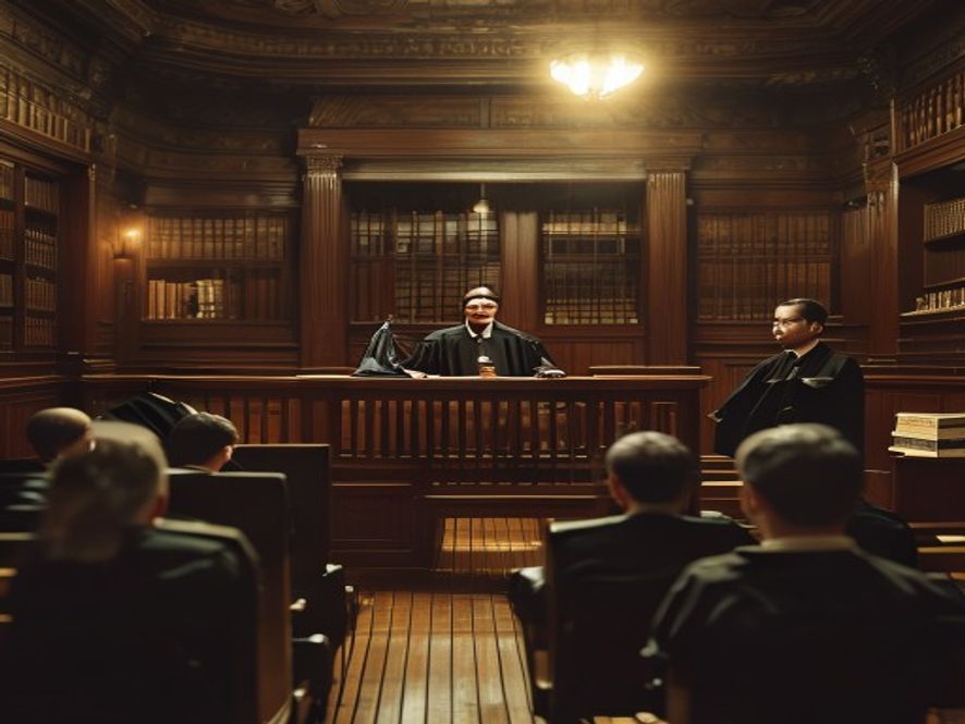 法庭上法官敲槌宣判的严肃场景
