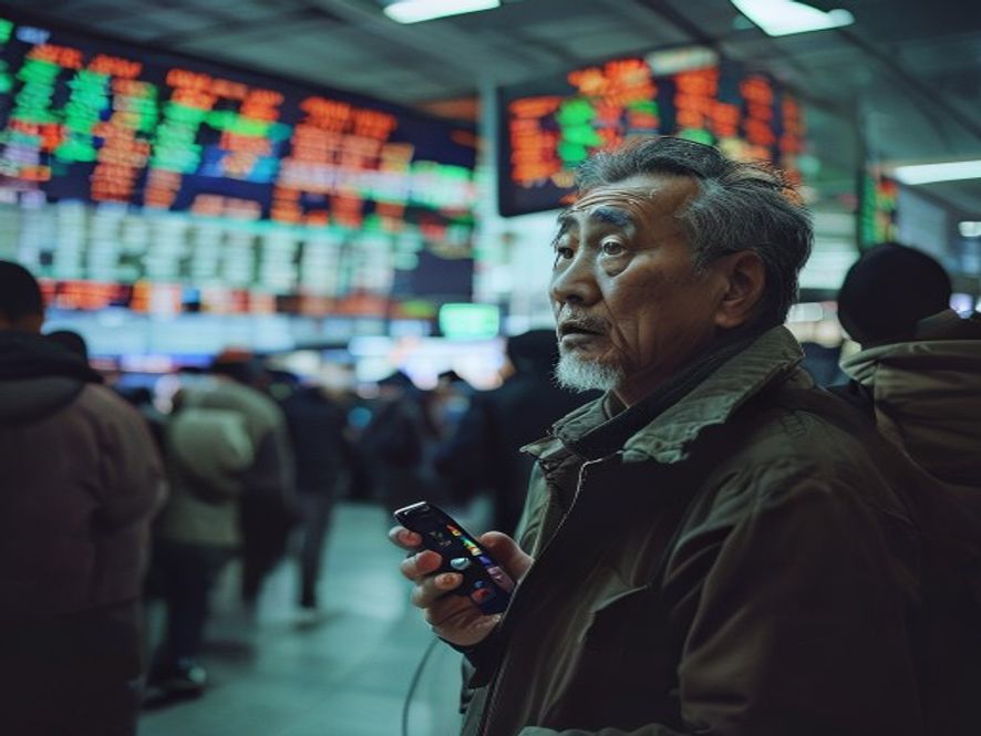散户在交易大厅紧盯中公教育暴跌股价
