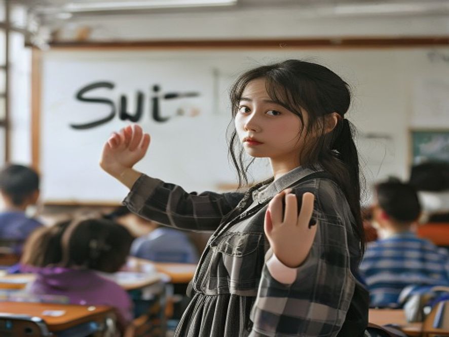 英语老师在讲课时被学生指出发音错误,尴尬脸红