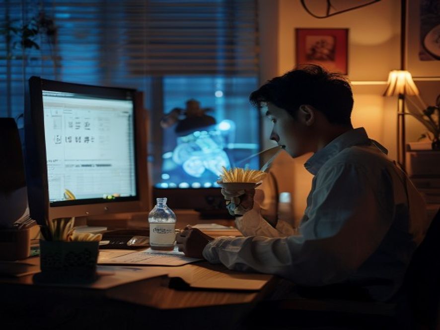 员工深夜加班后使用餐补吃外卖,电脑显示时间