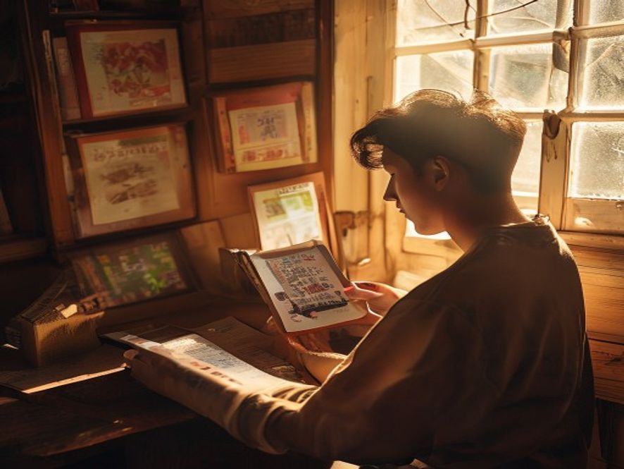 一位年轻人看着手机上的微信读书,旁边放着积灰的Kindle,体现微信读书不捡亚马逊蛋糕
