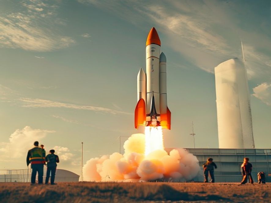 日本RV-X小型火箭在试验场垂直起飞,喷出火焰,高度约11米