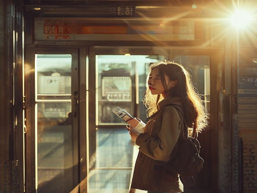 旅客在白天下午1点来到火车站,发现大门紧闭,一脸无奈
