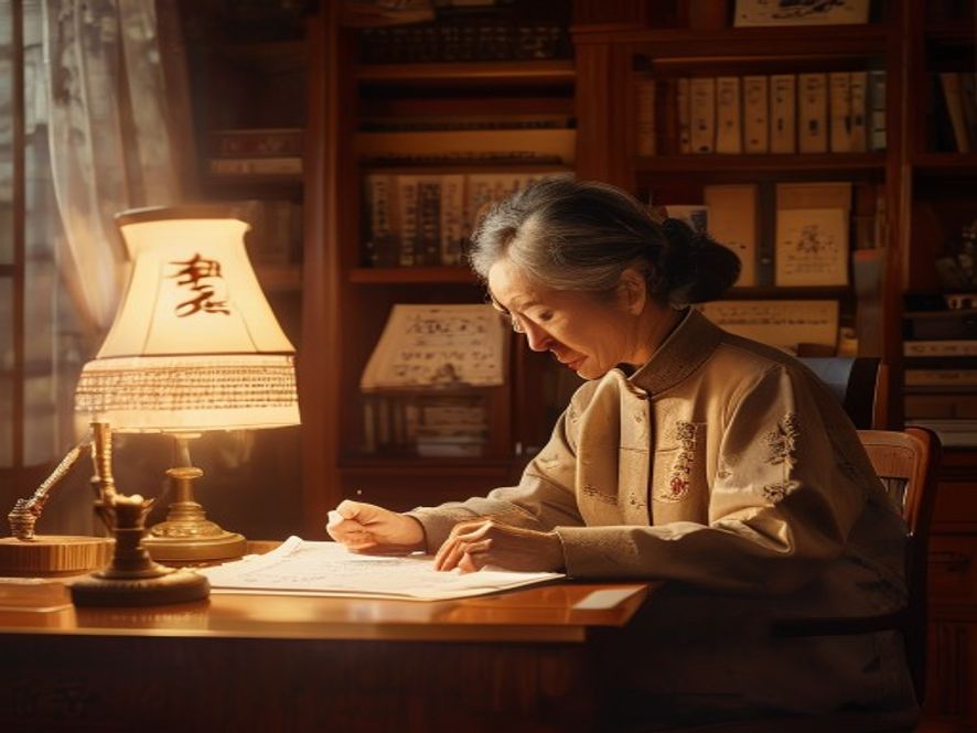 一位中年女性在书桌前认真阅读西北大学关于贾浅浅学术不端的官方通报文件