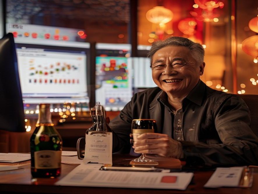 电影制片人在办公室庆祝票房突破10亿