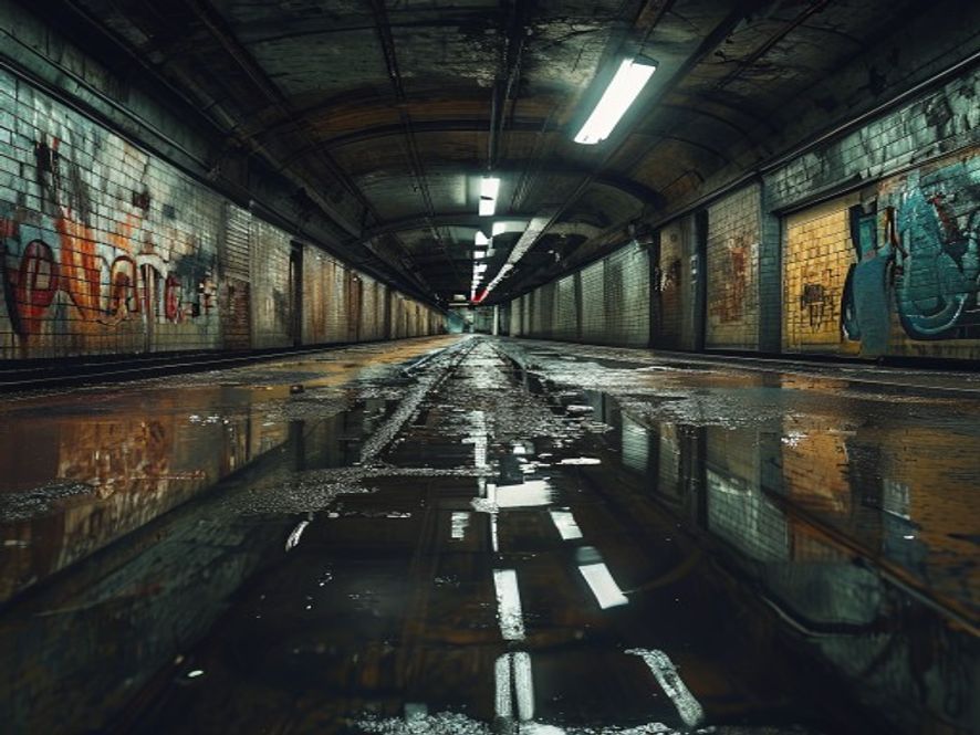 纽约地铁漏水破旧的场景,展现美国基建差