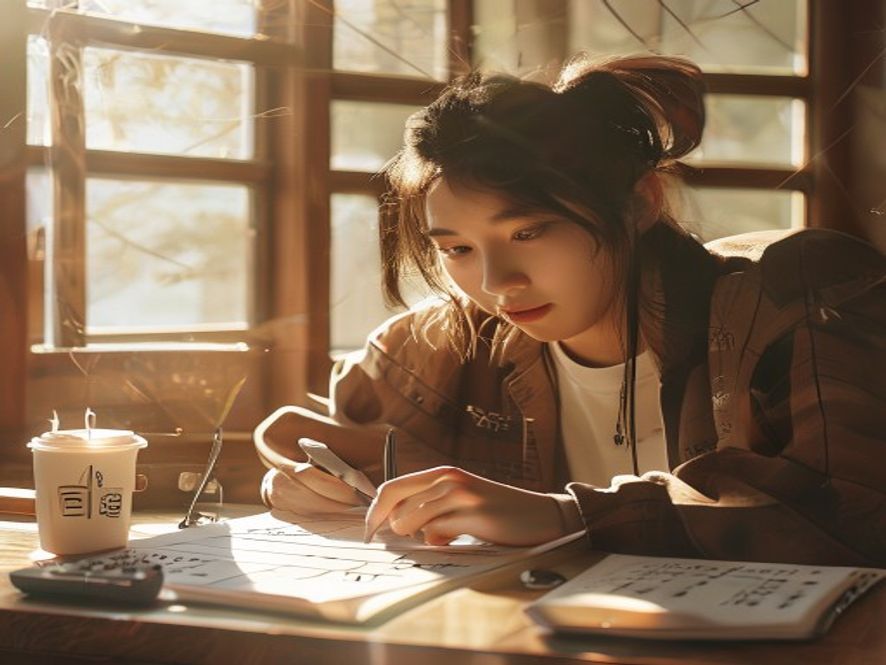 一个学生在草稿纸上手算多项式和根号,表情惊喜