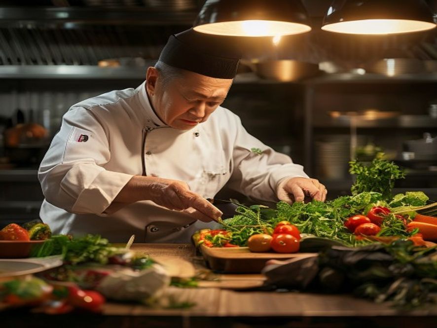 米其林厨师用普通食材精心烹饪,旁边有低质量数据对比