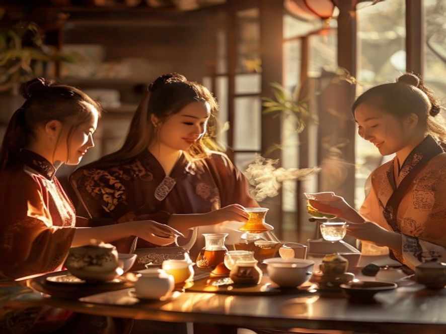 茶艺师表演泡茶,年轻人围观品尝冷萃单枞和手冲鸭屎香