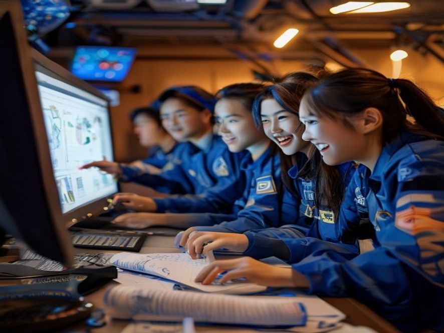 航天工程师团队在控制中心庆祝首飞成功,疲惫但自豪