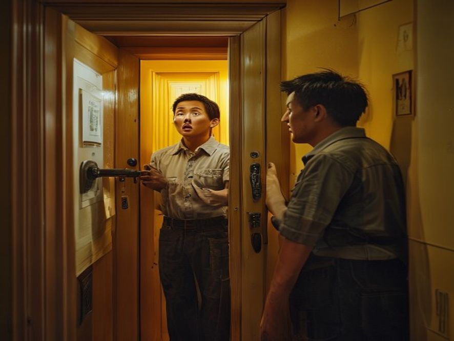 比喻:房东在租客门外换锁,租客震惊