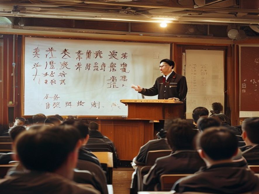 白杰文在北大讲台上用中文做数学讲座,台下学生认真听讲