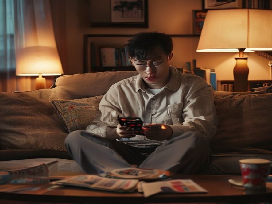 普通上班族看着手机上的股票APP,表情困惑