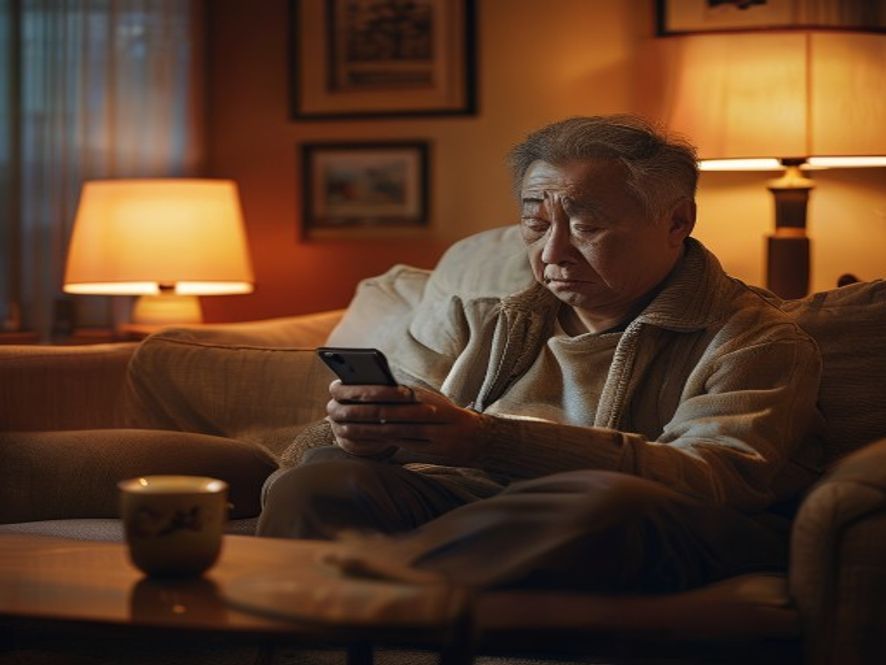 湖南中年男子看手机新闻露出失落表情