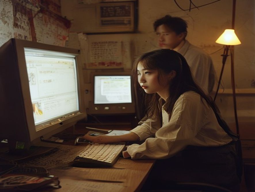 员工在老板指示下等待安排,电脑旁没有AI工具