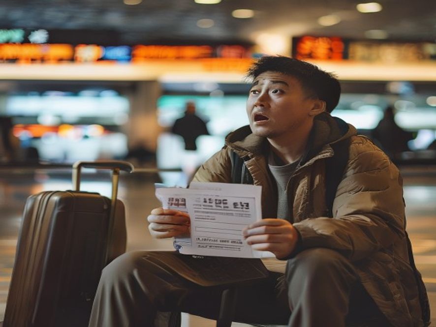 旅客拿着退票通知,显示1.5万机票仅退432元,表情震惊