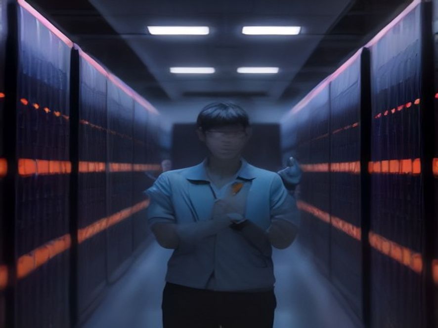 工程师在数据中心检查DRAM内存条