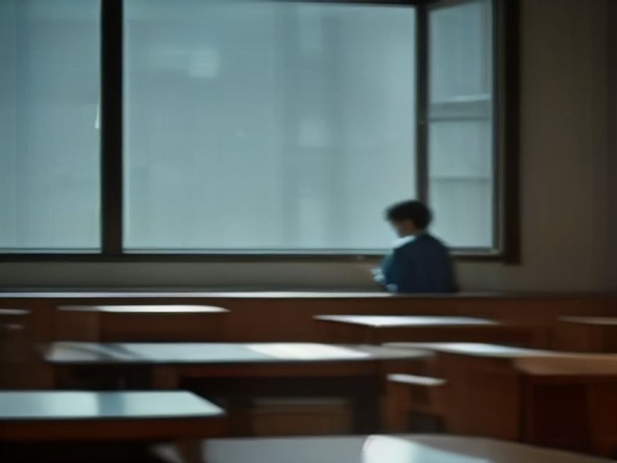 深夜教室里一名学生独自埋头刷题,窗外远处是大学校园里结伴而行的年轻人,形成鲜明对比
