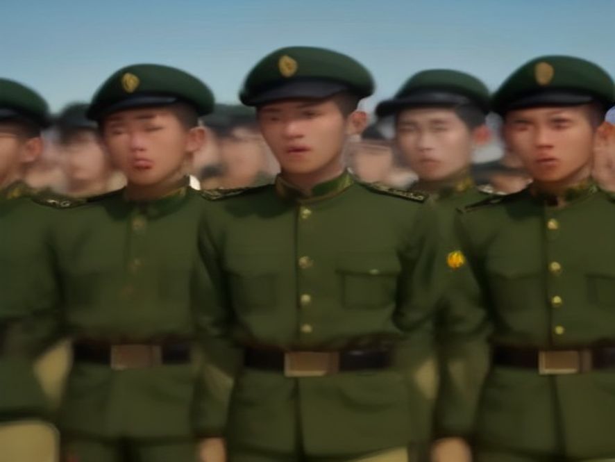 来自各地的战士紧握拳头齐声高唱军歌,凝聚成一个拳头