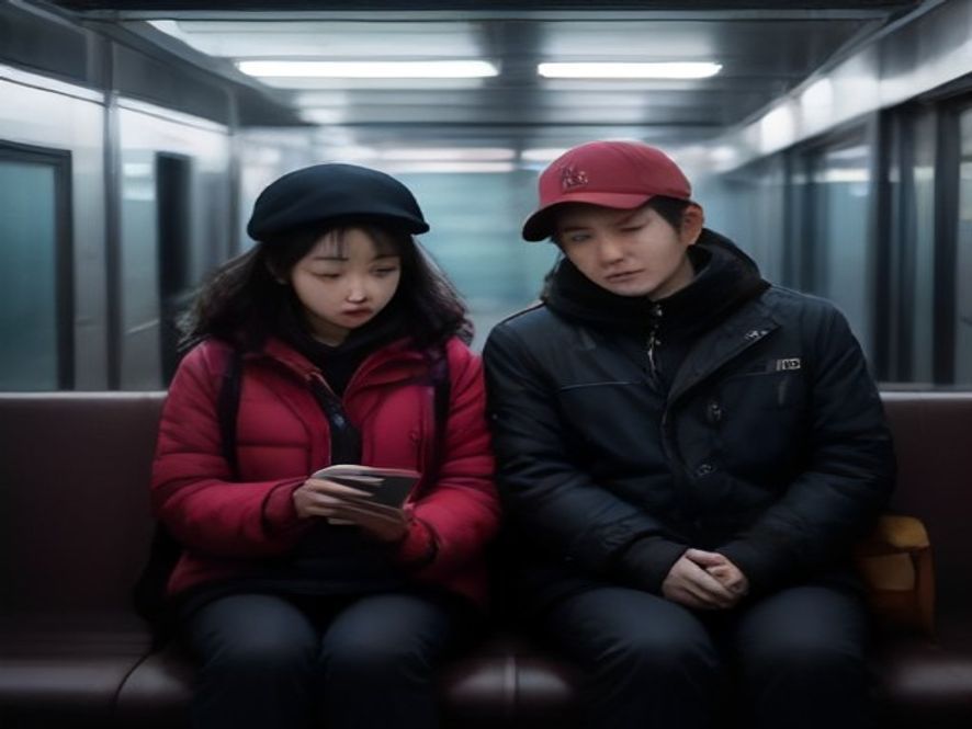 首尔地铁上大叔大妈紧盯手机股票K线