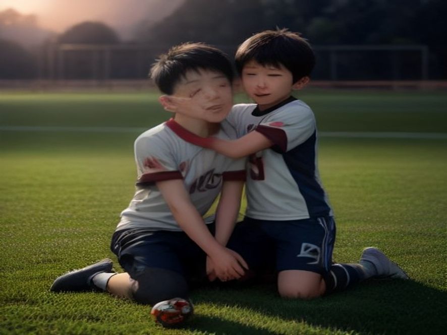 孩子哭着却自豪地对父亲说自己的铲球很帅